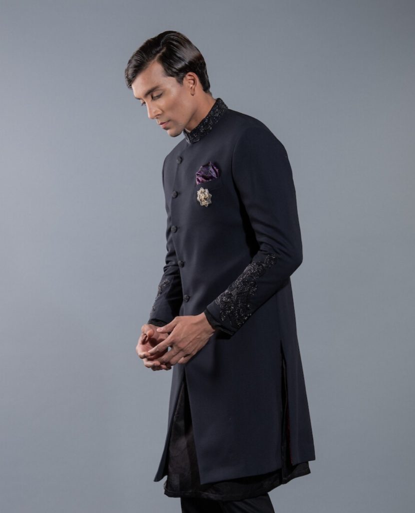 Midnight Asymmetric Sherwani More Mischief